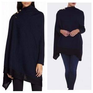 Rag & Bone reanna blue knit wool asymmetrical poncho sweater